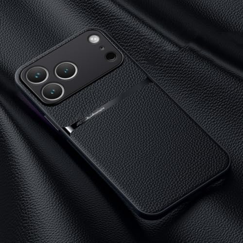 Coque iPhone 15 Pro en cuir mat noir au design minimaliste