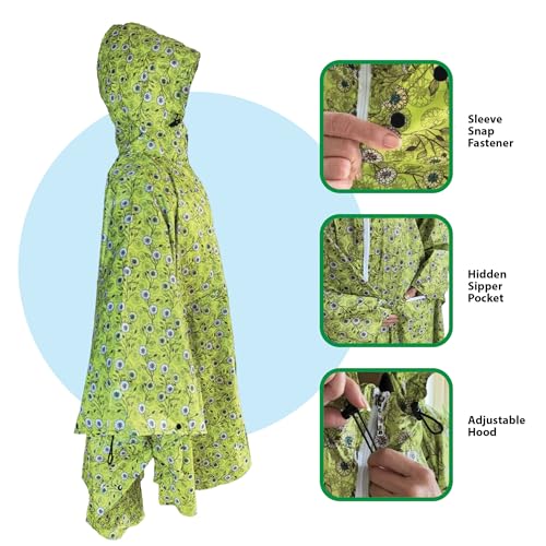 Trenton Gifts Zippered Green Floral Rain Poncho With Take Away Pouch2