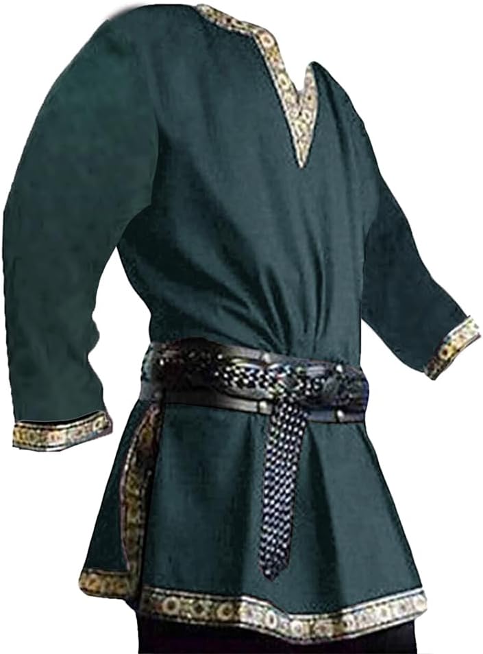 Mens Medieval Costume Renaissance Pirate Halloween Viking Tunic Knight Cosplay Warrior LARP Shirts