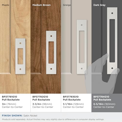 Image of Amerock Medora 6-5 /16 inch Satin Nickel Backplate | Decorative zinc cabinet hardware backplate designed to complement knobs and pulls while protecting cabinet surfaces