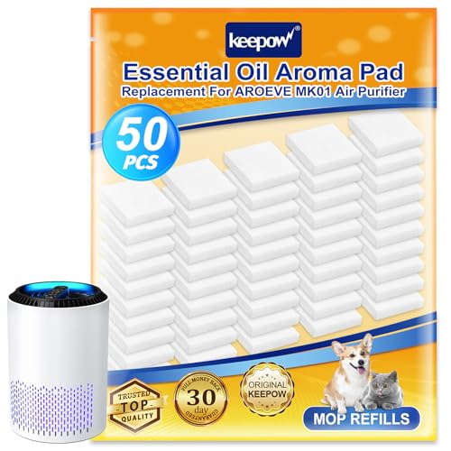 KEEPOW 50 Pack Aroma Pads Replacement Fit for AROEVE MK01 Air Purifier, Essential Oil Pad Replacement