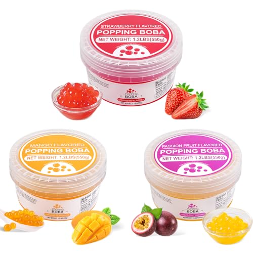 Soeos Strawberry, Mango, Passion Fruit Popping Boba, 1.2lbs (550g), Pack