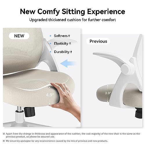 Hbada Office Chair Desk Chair With Flip Up Arm, Breathable Mesh Ergonomic Office Chair With Adjustable Height & Pu Wheels, Swivel Computer Chair Home Office Chair, Beige #TOP2