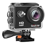 GeeKam Action Cam 1080P Full HD 30 m Unterwasserkamera 2 Zoll LCD 120 ° Weitwinkel-Sportkamera mit 1050mAh Akku und Zubehör-Kit Black