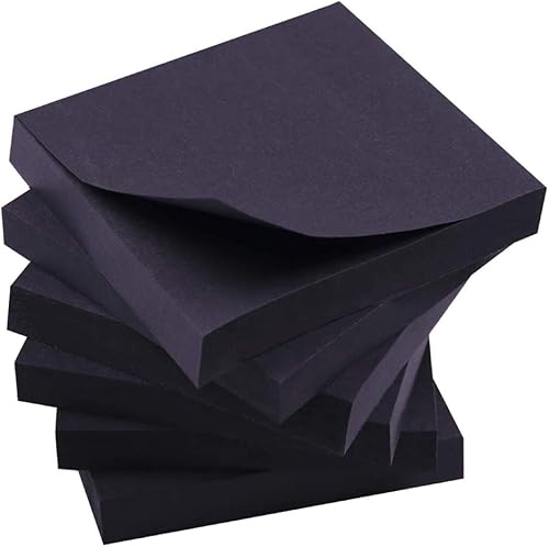 Notas adhesivas negras, 6 blocs, 3 x 3 pulgadas, 100 hojasbloc, bloc de notas autoadhesivas, notas fáciles de publicar para oficina, escuela, hogar