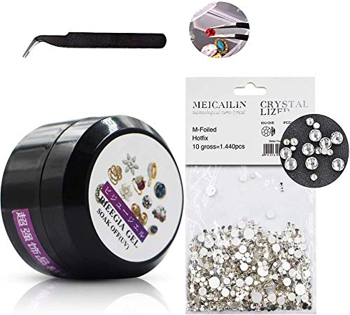 DSHIJIE 1 Bottle Nail Art Rhinestone Glue 1 Mixed Size Crystal Flatback Rhinestones 1 Tweezers Nail Tool