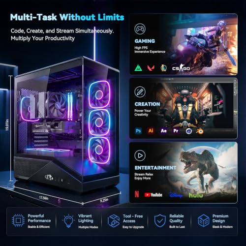 Image of NIMO Gaming-Desktop, GeForce RTX-5080 16GB Intel i5-14400F(Up to 3.6GHz beat i7-11700) 32GB DDR5, 1TB SSD, 1000W Power Supply ARGB Fan x4, Prebuilt PC Business & AI Creation Digital Nomads Streaming