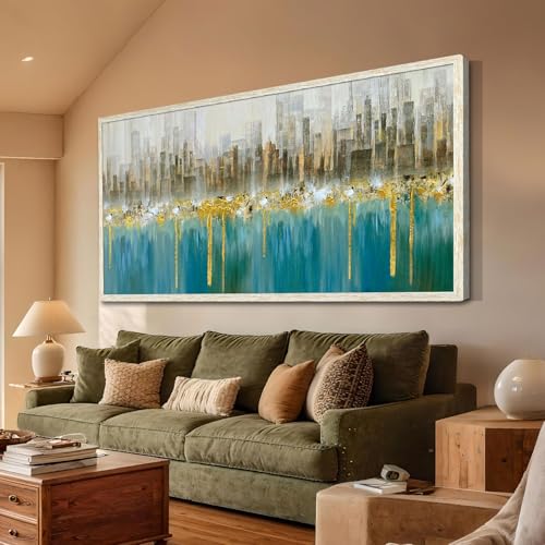 Ardemy Extra Large Framed Wall Art Abstract Canvas Modern Gold Textured Wall Decor Living Room Painting Picture Artwork Bedroom Home Office, 58"x29" 58"L x 29"W Teal abstract
