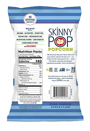 Image of SkinnyPop Butter Popcorn , 12ct, 1oz Individual Snack Size Bags, Skinny Pop, Healthy Popcorn Snacks, Gluten Free