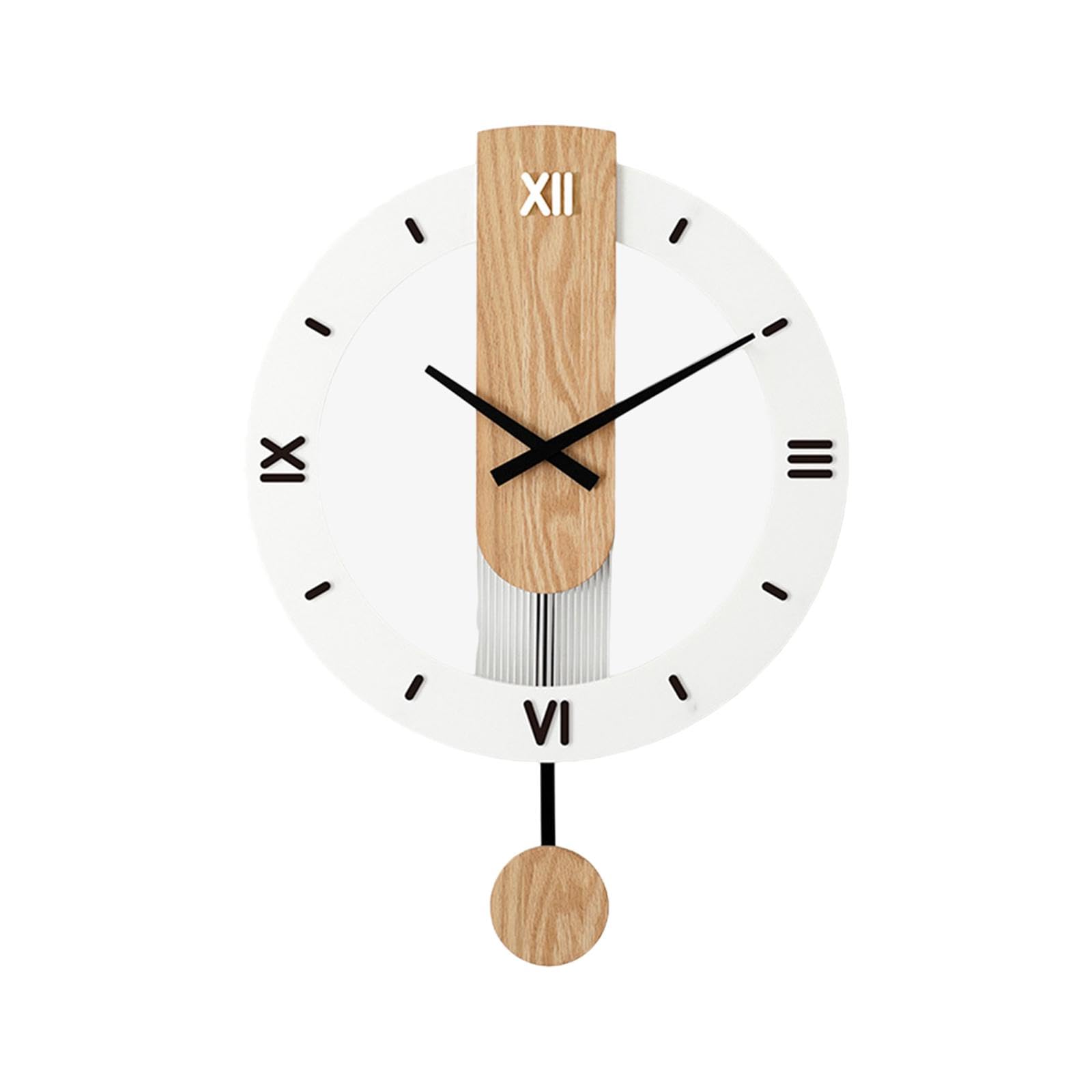 Horloge murale en bois naturel silencieuse pour chambre et salon