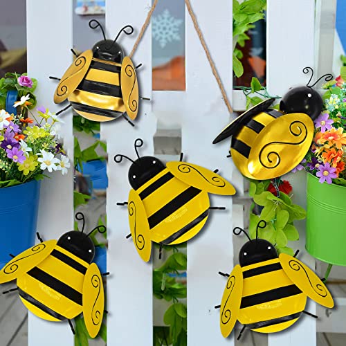 Maclaronx Metal Bumble Bee Yard Art Wall Decor, 4 Pcs 3D Iron Rustic Fence Outdoor Garden Accents Sculpture Hanging Decorations Lawn Home Indoor Ornaments (2 Yellow + 2 Golden) #TOP5