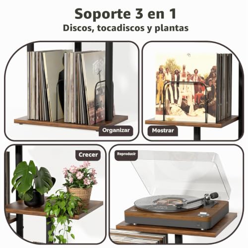 Mueble para tocadiscos de madera Bikoney con exhibidor de discos de vinilo 6