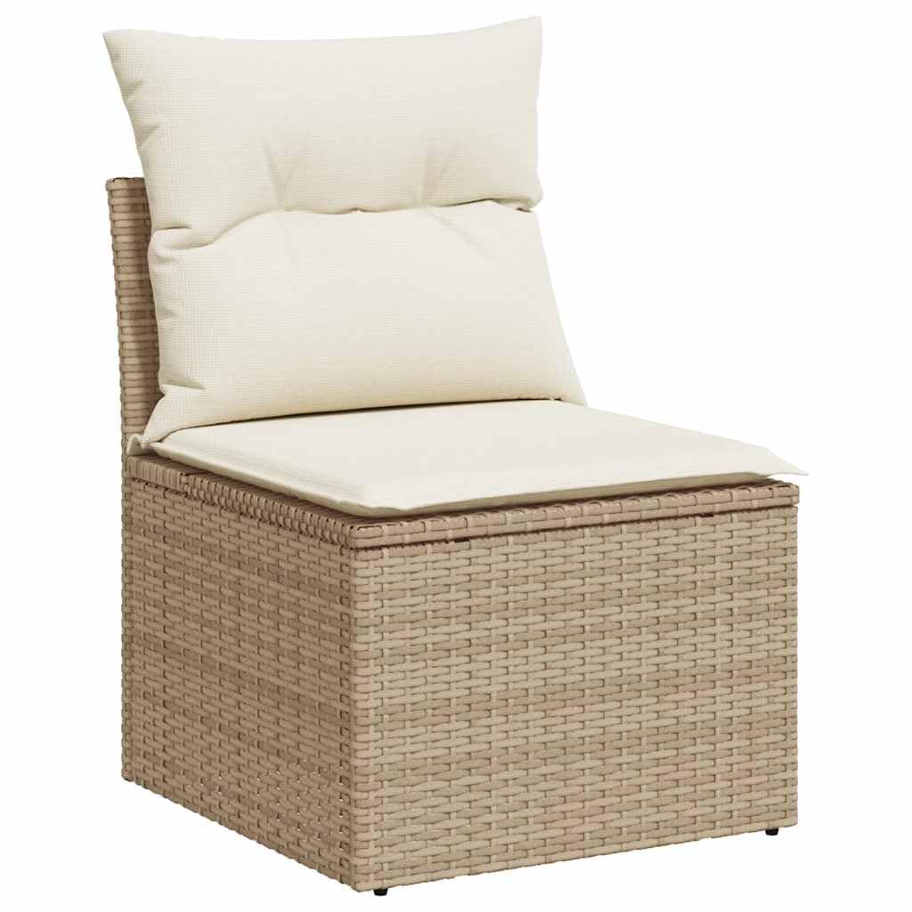Juego de sofá modular de ratán sintético para jardín con espacio de almacenamiento y fundas de almohada extraíbles, 10 piezas, color beige