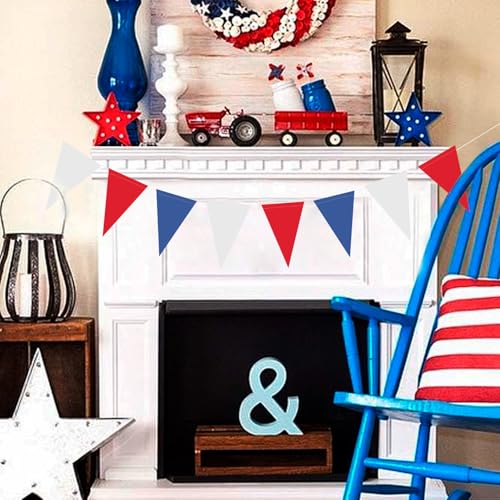 Image of XIANMU 40 Feet 104 Pcs Red White Blue Banner Patriotic Party Decorations Paper Pennant Triangle Flag Bunting Garlands for 4th of July Independence Day Graduation Party Decoration Supplies