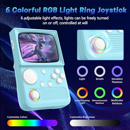 Image of R36T Retro Handheld Game Console, Portable Retro Gaming Console with 3.5 inch CRT-Inspired Screen, 3500mAh Arcade Classics, Supports Multiple Mainstream Emulators, WiFi Network Battling, 64GB (Blue)