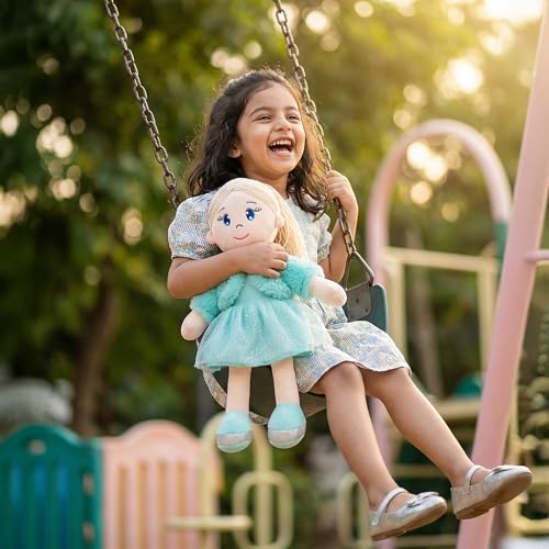 Image of Mirada Huggable Bella Gudiya /Doll Soft Toy for Girls /Kids -42 cm |Cute Cuddle Companion | Washable and Super Soft Fabric Body |Stuffed Plush | Ideal Gift for Rakhi /Raksha Bandhan- Green Jacket