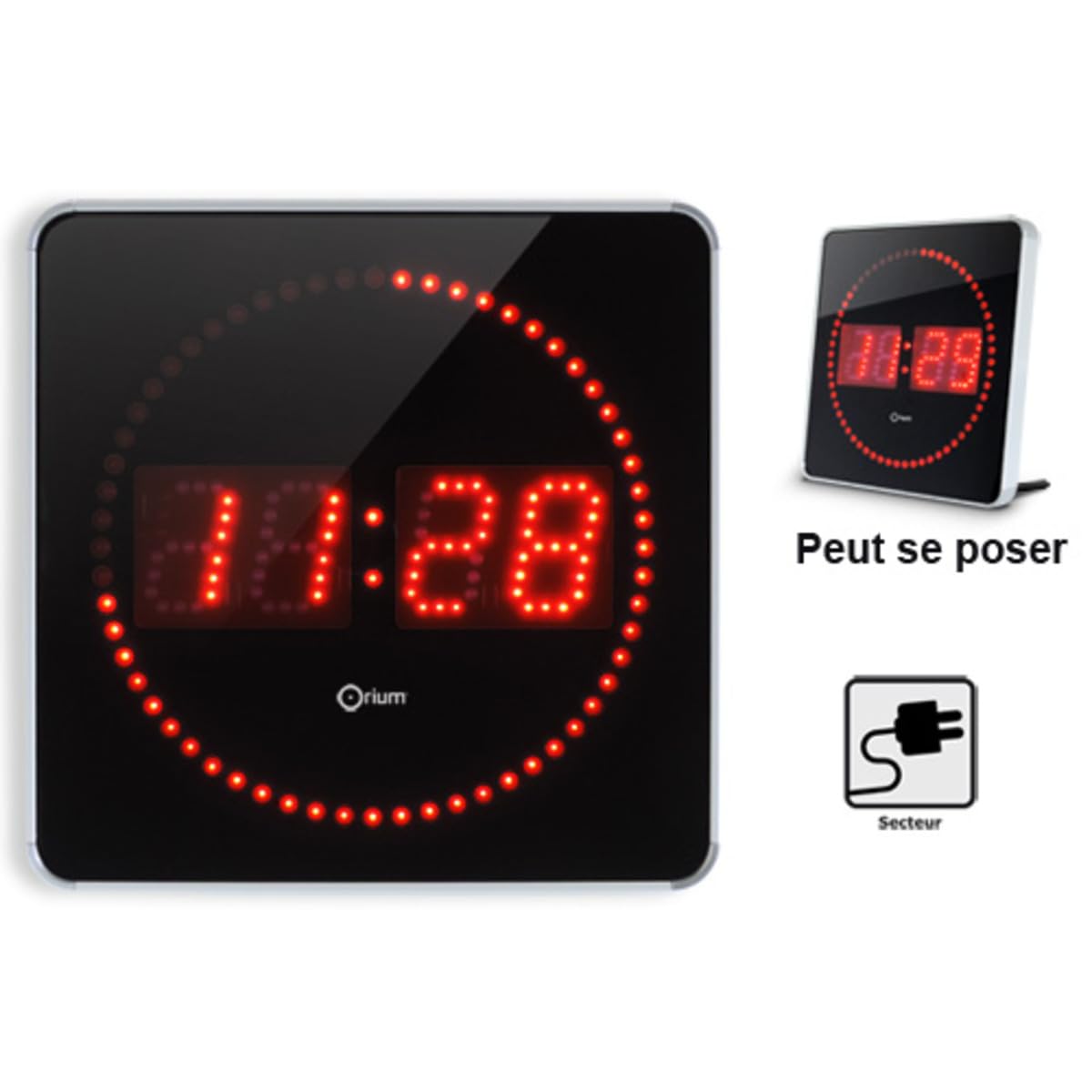 Orium 11937 Reloj LED de Metal/Aluminio/Cristal Negro/Plata 28 x 2,5 x 28 cm | Estudio - Reloj LED - Orium - 2 en 1 - Led rojo - Aluminio - 220 V