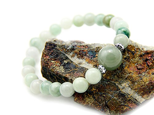 Agathe creation - Bracelet en Jade véritable. Perles de Jade Naturelles - Porte Bonheur - monté sur Fils élastique - Fait Main