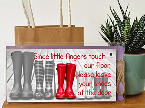Handmade Wooden Hanging Wall Plaque Little Fingers Touch Floor Take Shoes Off at the Door Cute Fun Hallway Sign - Image 3