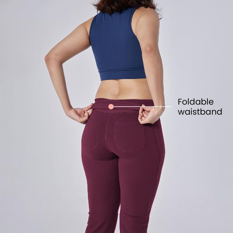 Image of Blissclub Ultimate Flare Pants for Women Above 5'5 ft Tall | Ribbed Waistband, 4 Pockets | High Waist Trousers and Formal Pants for Office wear