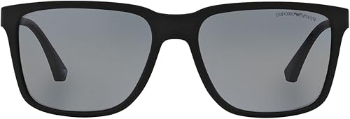 Emporio Armani EA4047 - Gafas de sol cuadradas para hombre, goma negragris polarizada, 2.205 in, Caucho NegroGris Polarizado