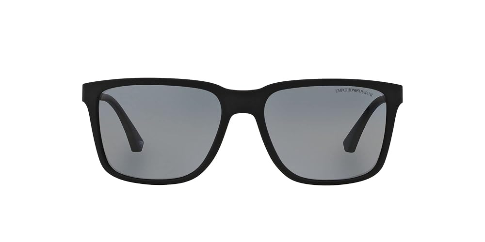 Gafas de sol cuadradas para hombre EA4047 de Emporio Armani, caucho negro/gris polarizado, 56 mm