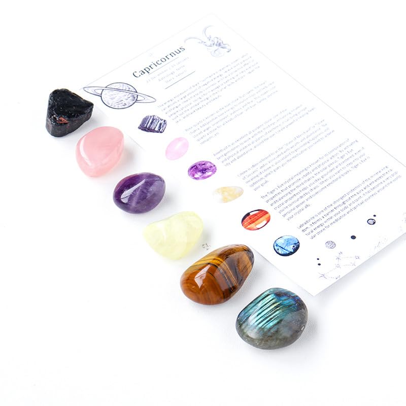 Namzi 1 Set of Natural Crystal raw Stone, Twelve Zodiac Cloth Bag Set, Aries DIY Crystal Mineral Specimen, Children's Gift Ornament