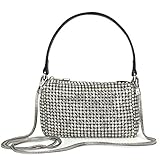 Silver Pouch Top Handle Handbag Diamond Purse for Women Small Cell Phone Bag with Silver Rhinestones Clutch Wallets CW-MWL-019-WT