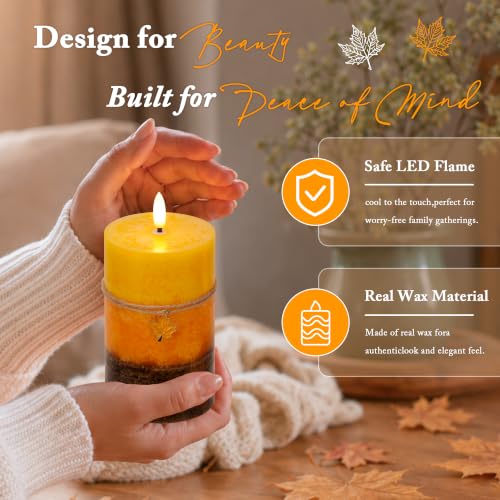Image of Fall Flameless Candles with Remote, 3 Pack Orange Thanksgiving LED Candles