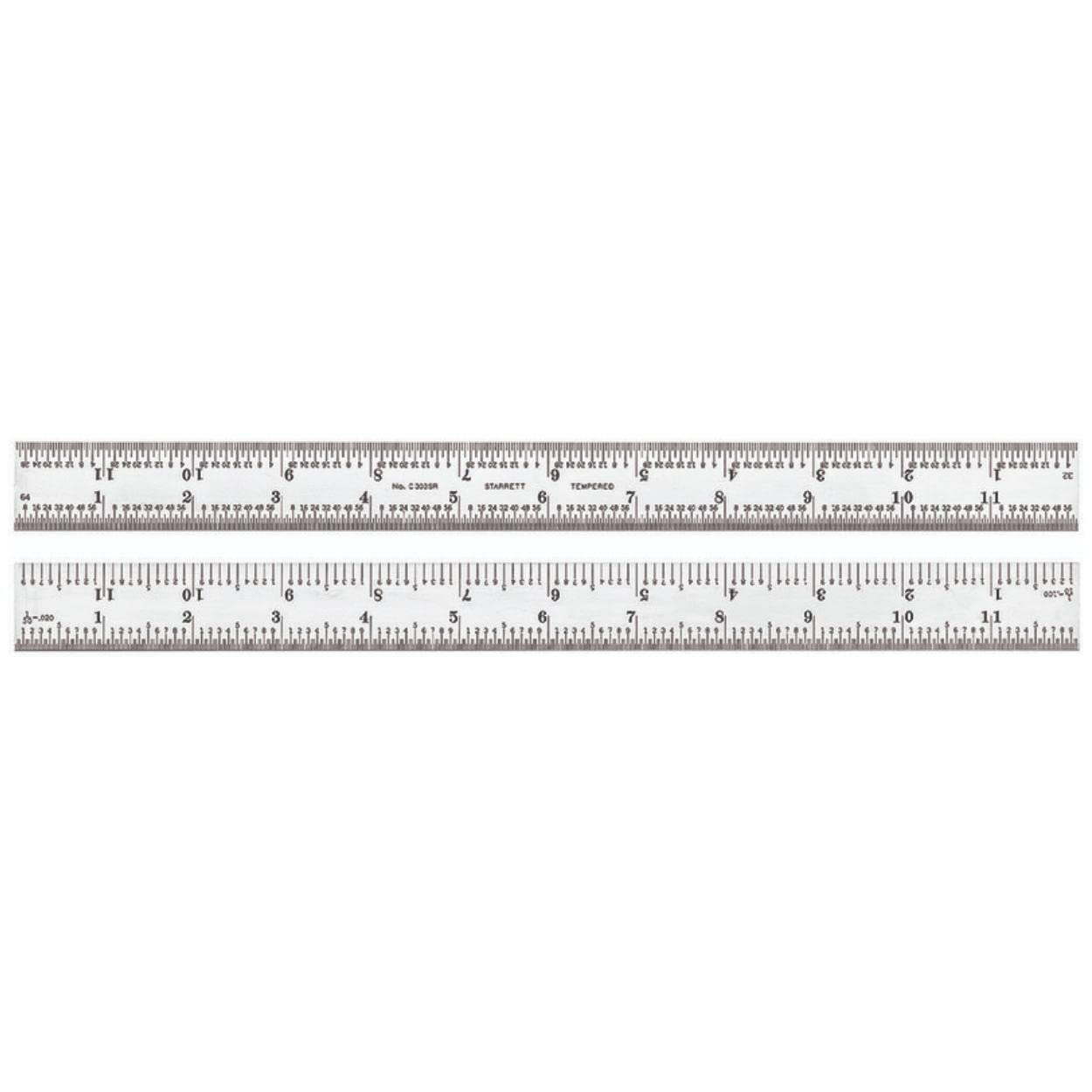 Starrett Semi Flexible Steel Rule with Satin Chrome Finish, Quick Reading, and Inch Graduations - 12 Length, 3R Graduation Type, 1/50 Thickness - C303SR-12