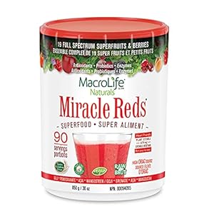 MacroLife Naturals Miracle Reds Superfood Supplements Powder Fruits & Berries, Antioxidants, Polyphenols, Enzymes, Probiotics – Raw, Non-GMO, Organic, Vegan, Gluten & Dairy Free – 850g (90 Servings)
