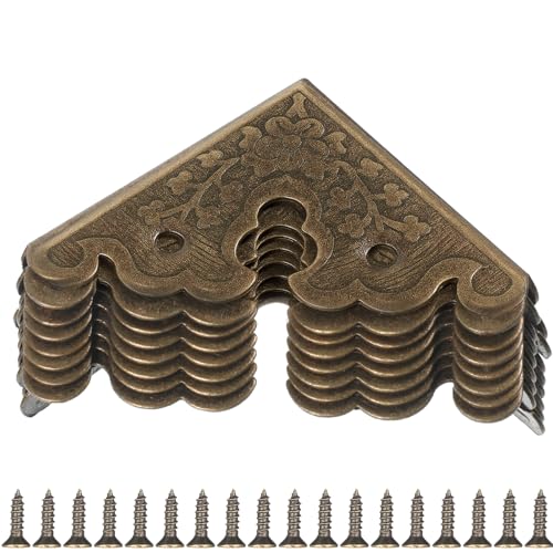 8 Pcs Bronze Decorative Table Corner Protectors Vintage Corner Protectors for Furniture Vintage Covers Triangle Antique Bronze Metal Corners Protector with Screws for Jewelry Wooden Box Desk