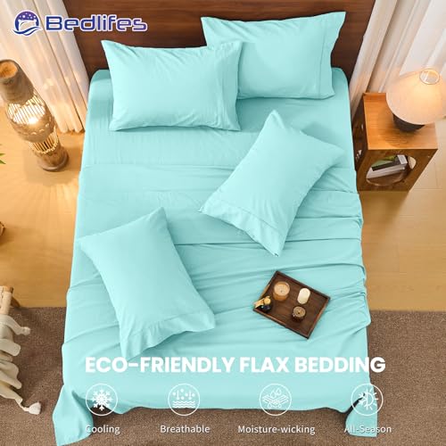 Image of Bedlifes 100% French Linen King Bed Sheet Set - 16 inch Deep Pocket, 4-Piece | Soft & Durable, Breathable & Cooling, Pure Flax Linen, OEKO-TEX Certified, Moisture-Wicking, Easy Care, Machine Washable