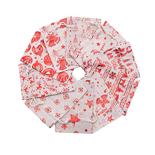 Aober 5 stks Doek Zakken Kerst Linnen Jute Trekkoord Geschenken Snoep Zakken voor Bruiloft Festival Feest Snoep… - Afbeelding 5