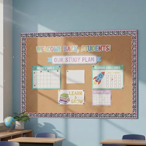 Image of Fuutreo 6 Roll 197 ft Composition Bulletin Board Borders Black and White Scalloped Rolled Border Trim Pastel Wave Line Borders Decoration for Back to School Classroom Chalkboard Office Wall