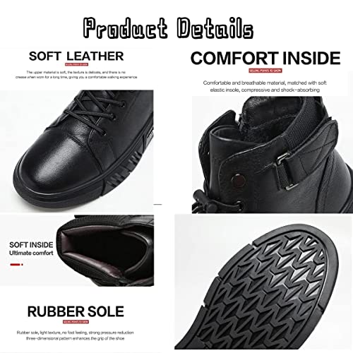 Devilangel Men's Italian High-Top Martin Cashmere Leather Boots,Classic Stylish Side Zipper Lace-Up Chukka Boots Casual Shoe Waterproof (Black,8,8) #TOP3