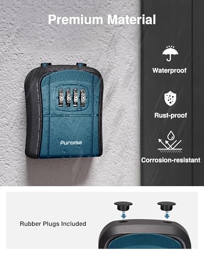 Image of Puroma Key Lock Box, Portable Combination Lockbox Wall-Mounted Key Storage Box for House Keys, Resettable Code Safe Security Lock Box for Home Office Apartment Spare Key Storage (1 Pack, Peacock Blue)