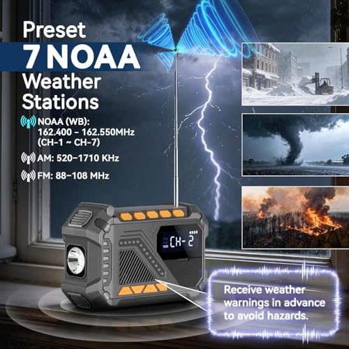 Image of VXF Solar Hand Crank Emergency Radio, 5000mAh NOAA Weather Radio, Radio Portable AM /FM /WB, Flashlight and SOS Alert for Indoor /Outdoor Emergency(Grey)