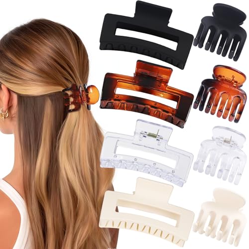 SMKSL Medium Hair Clips for Women 8 Pcs Small Claw Clips for Thin and Thick Hair 2 Styles Hair Claw Clips Combination Rectangle Banana Jaw Hair Accessories for Women and Girls (Transparent) - Thumbnail 2