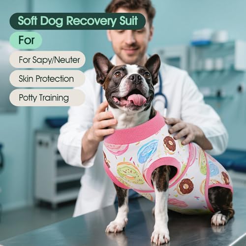 Image of Kuoser Dog Surgery Recovery Suit, Soft Breathable Dog Recovery Suit for Female Spay Male Nueuter, Anti Licking Puppy Onesie Pet Surgical Suit for Dogs Abdominal Wounds Skin Disease, Donut L