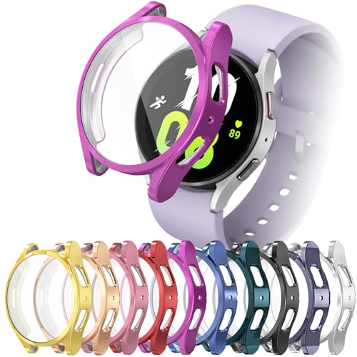 RICHONE [10 Pack 44mm Watch Case Compatible with Samsung Galaxy Watch 4/5 44mm Screen Protector Full Protection Cover Soft TPU Bumper Frame Accessories 10 Colors (SM-R870 SM-R910)