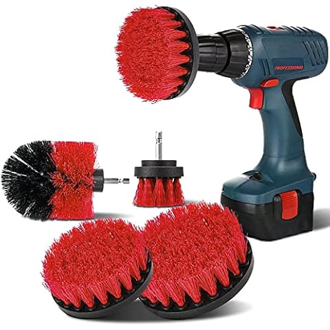 YIHATA 3Pack Drill Brush Attachments Set, Multi-Purpose Power Scrubber Cleaning Brush Cleaning Brush Kit, for Grout, Floor, Tub, Shower, Tile, Bathroom and Kitchen Surface, Red Cover