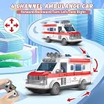 Spobot Remote Control Ambulance 2.4G RC Car Aid Truck Toy Model with Flashing Lights Sound Friction Powered Emergency Rescue Electric Vehicle Playsets Cars for Kids Toy
