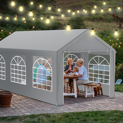 Aufun Hochwertiges Partyzelt 3x6 m, Pavillon mit 6 abnehmbaren Seitenteilen mit Fenstern, PE Plane Wasserdicht, inkl. Spannseile & Heringe, Partyzelt für Garten Party Festival Event Hochzeit - Grau