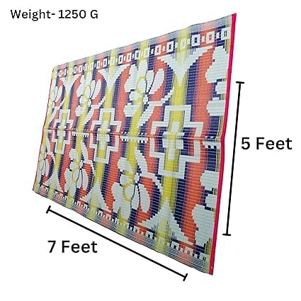 Image of Plastic Mats for Sleeping On Floor Sitting Reversible Chatai Square Shape Mats for Home Living Room, Bedroom Floor (5 x 7 Feet Mat)
