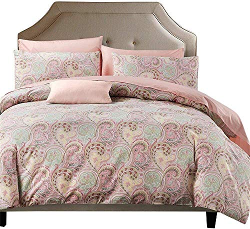 Duvet Cover,Paisley Bedding Set King,Super Soft Pink Boho Printed Design Bedding Set,Floral Paisley Duvet Cover Set Medallion, 800TC Soft & Breathable Egyptian Cotton(King,1 duvet cover,2 Pillowcases)