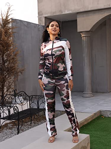 Adogirl Womens Two Piece Outfits Zipper Up Pattern Print Long Sleeve Jogging Weat Suits Matching Jogger Long Pants Set3