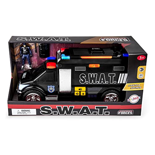 Playkidiz 15'' Swat Toy Truck, Armored Police Car, Toy Truck For Kids, Lights & Sounds With Accessories, Rescue Role Playset, Play & Learn Toddler Toys Ages 3+ #TOP2