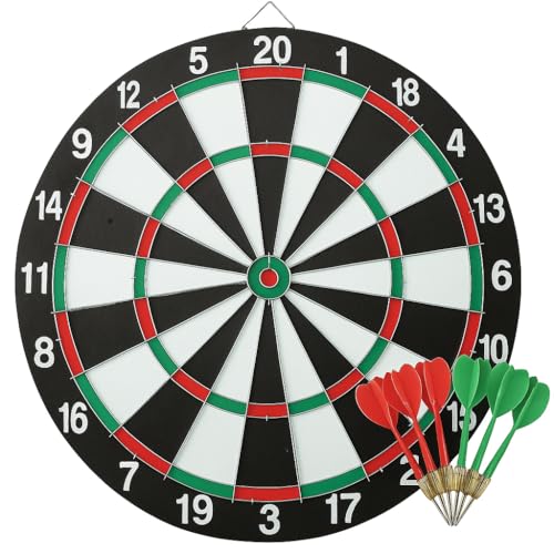 Dartboard Set, Double-Sided Design with Classic and Spiral Patterns, Regulation Size, Black and White with Red and Green Accents