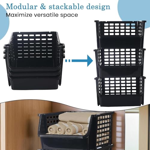 Image of ARTO Stackable Plastic Organizer Rack | Multi-Layer Basket Shelf for Kitchen, Bathroom & Office | Ventilated Storage for Fruits, Vegetables & Supplies | Tool-Free Assembly | Durable PP | Multicolor